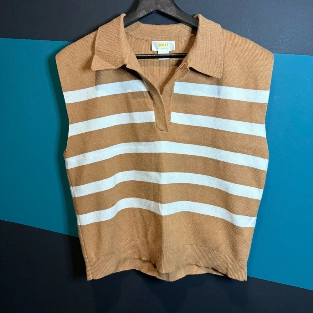 Maeve Stripe Collared Sleeveless Sweater Vest Medium - Picture 4 of 12
